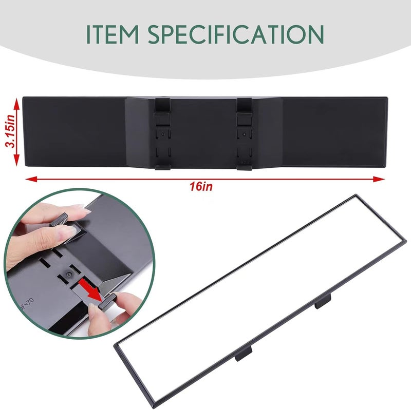 TRANSWARPS Universal Clip-on Wide Angle Mirror, Panoramic Flat HD Rearview Mirror, Anti-Glare, Clear Tint, Accessories for Car SUV Trucks Vehicles (16" x 3.15") - Image 2